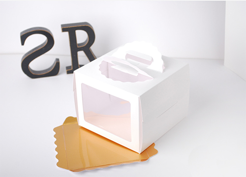 미니 케익 투명창 상자 - 화이트, 금색받침